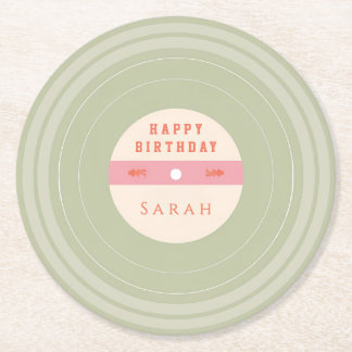Personalized Green Pastel Birthday Paper Coasters Runder Pappuntersetzer