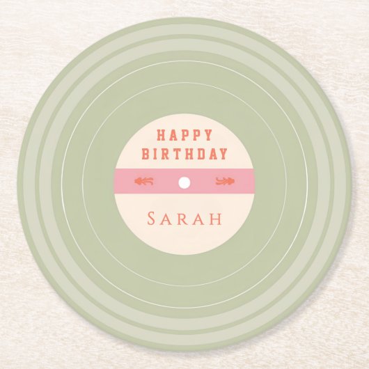 Personalized Green Pastel Birthday Paper Coasters Runder Pappuntersetzer (Vorderseite)