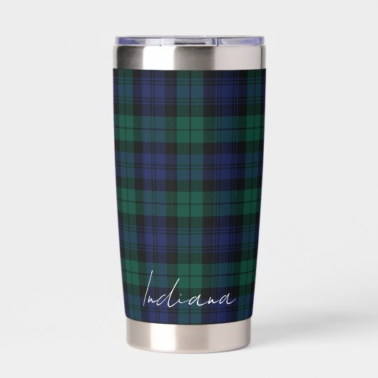 Personalized Green Plaid Checkered Rustic Tartan Thermobecher (Vorderseite)