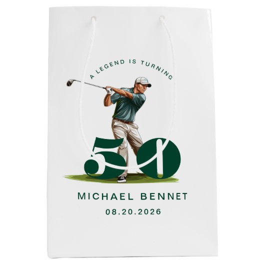 Personalized Green Sports Golf 50th Birthday Mittlere Geschenktüte (Vorderseite)