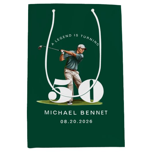 Personalized Green Sports Golf 50th Birthday Mittlere Geschenktüte (Vorderseite)
