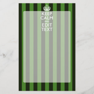 Personalized Green Stripes Keep Calm Your Text Briefpapier