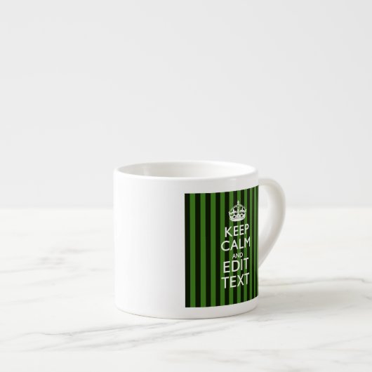 Personalized Green Stripes Keep Calm Your Text Espressotasse (Vorderseite Rechts)