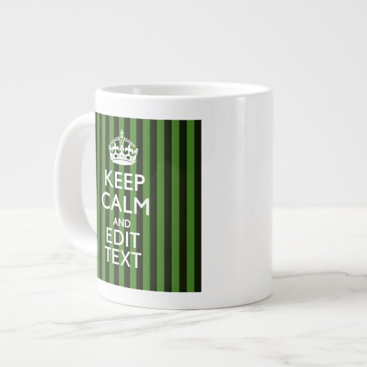 Personalized Green Stripes Keep Calm Your Text Jumbo-Tasse (Vorderseite Links)