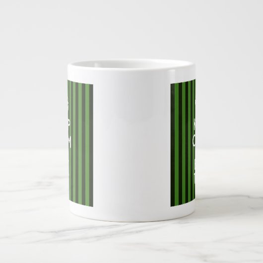 Personalized Green Stripes Keep Calm Your Text Jumbo-Tasse (Vorderseite)
