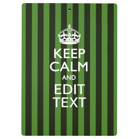 Personalized Green Stripes Keep Calm Your Text Klemmbrett (Rückseite)
