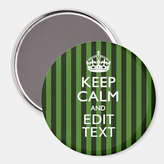 Personalized Green Stripes Keep Calm Your Text Magnet (Vorderseite/Rückseite)