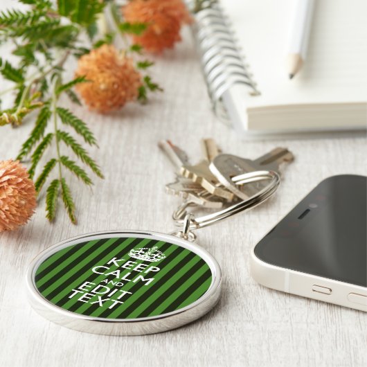 Personalized Green Stripes Keep Calm Your Text Schlüsselanhänger (Seite)