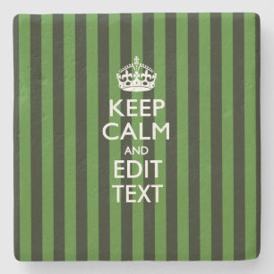 Personalized Green Stripes Keep Calm Your Text Steinuntersetzer
