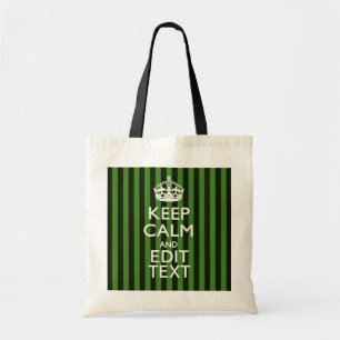 Personalized Green Stripes Keep Calm Your Text Tragetasche