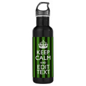 Personalized Green Stripes Keep Calm Your Text Trinkflasche (Vorderseite)