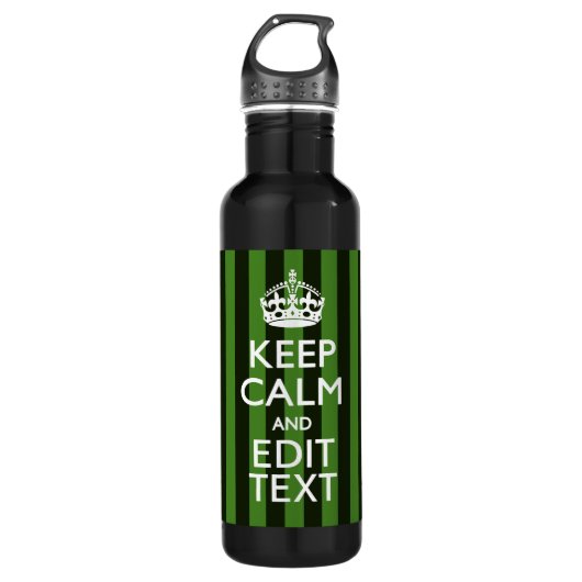 Personalized Green Stripes Keep Calm Your Text Trinkflasche (Vorderseite)