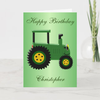 Personalized Green Tractor Birthday Karte