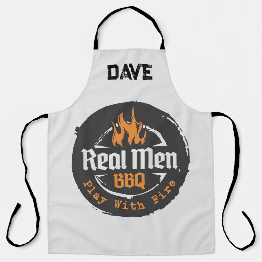 Personalized Grey Flames Real Men BBQ Grill Schürze (Vorderseite)