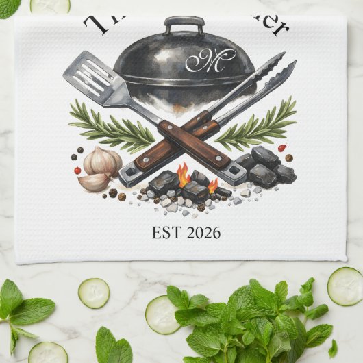 Personalized Grillfather Monogram Geschirrtuch (Gefaltet)