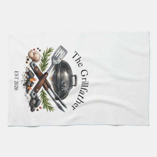 Personalized Grillfather Monogram Geschirrtuch (Horizontal)