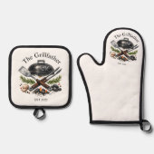 Personalized Grillfather Monogram Ofenhandschuh & Topflappen-Set (Vorderseite)
