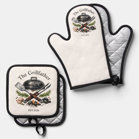 Personalized Grillfather Monogram Ofenhandschuh & Topflappen-Set (Vorderseite/Rückseite)