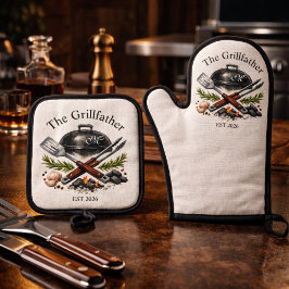 Personalized Grillfather Monogram Ofenhandschuh & Topflappen-Set