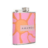 Personalized Groovy Orange and Pink Retro Flower Flachmann (Rechts)