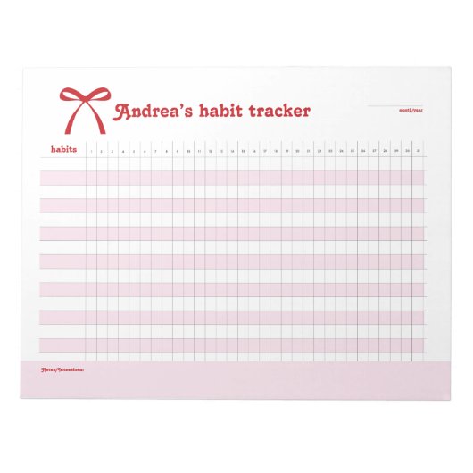 Personalized Habit Tracker Pink Bow  Notizblock (Vorderseite)