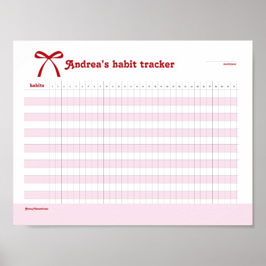 Personalized Habit Tracker Pink Bow  Poster (Vorne)
