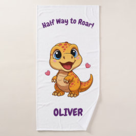 Personalized Halfway to One Dinosaur 6 Month Badehandtuch