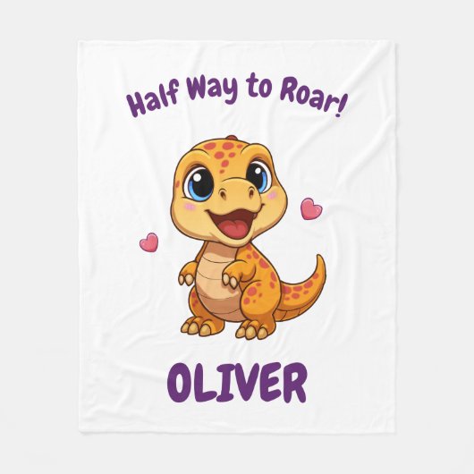 Personalized Halfway to One Dinosaur 6 Month Fleecedecke (Vorderseite)