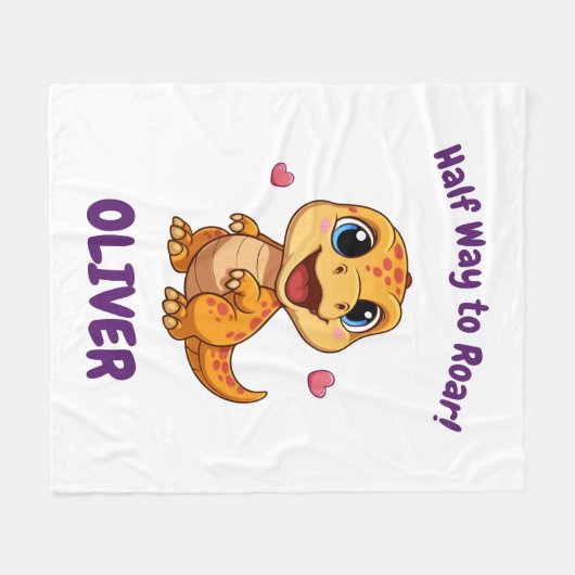 Personalized Halfway to One Dinosaur 6 Month Fleecedecke (Vorderseite (Horizontal))