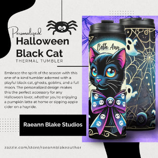 Personalized Halloween Black Cat Thermal Tumbler Thermosbecher