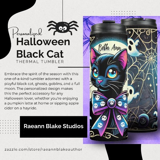 Personalized Halloween Black Cat Thermal Tumbler Thermosbecher
