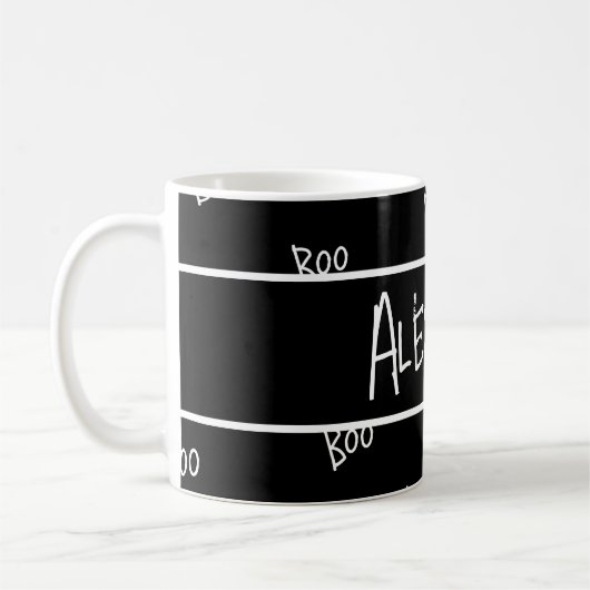 Personalized Halloween boo typography black white Kaffeetasse (Links)