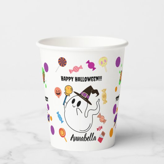 Personalized Halloween Ghost Kids Party Pappbecher (Rückseite)