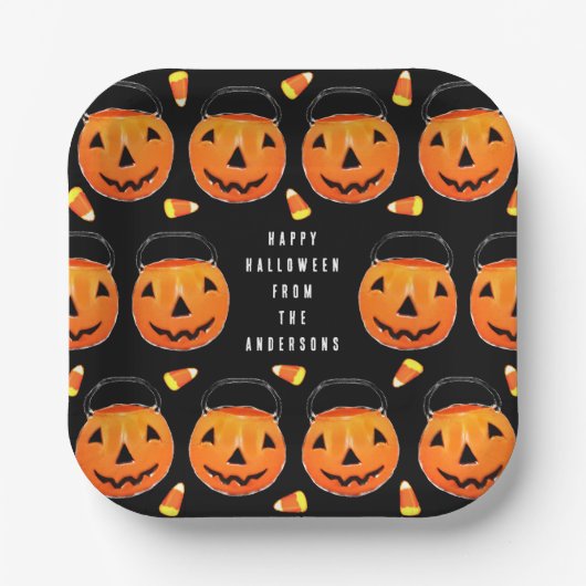 Personalized Halloween Party Treat Paper Plates Pappteller (Vorderseite)