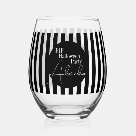 Personalized Halloween RIP Black and White Stripe Weinglas Ohne Stiel (Rückseite)