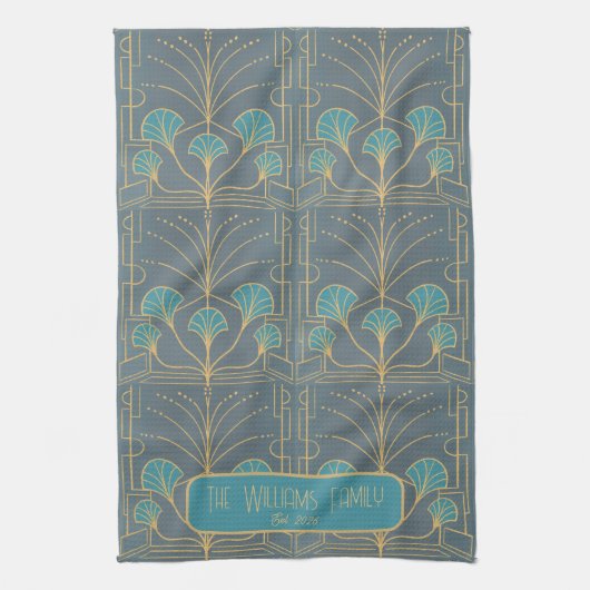 Personalized Hand drawn Art Deco Fountain Tile Geschirrtuch (Vertikal)