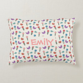 Personalized Hand-Drawn Folk Art Floral  Dekokissen