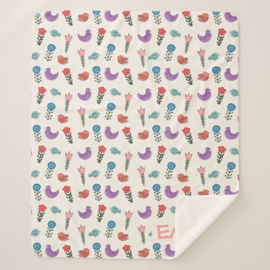 Personalized Hand-Drawn Folk Art Floral Kids Blank Sherpadecke (Vorderseite)