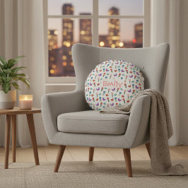 Personalized Hand-Drawn Folk Art Floral  Rundes Kissen