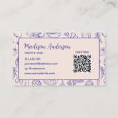 Personalized Hand Drawn Food QR Code Navy Blue Visitenkarte (Rückseite)