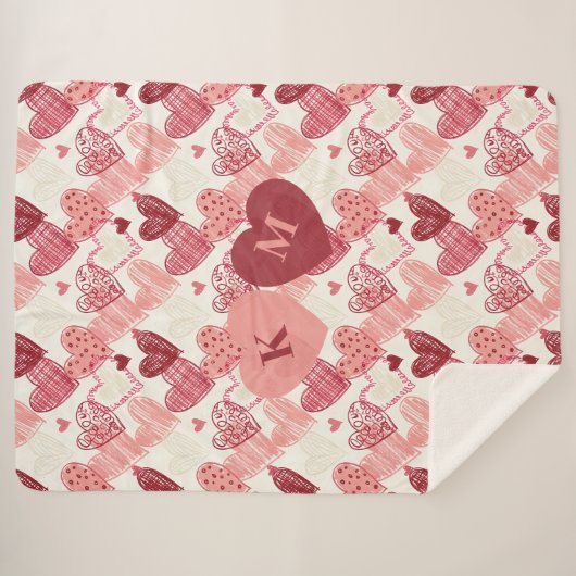 Personalized Hand Drawn Hearts Pattern Sherpadecke (Vorderseite (Horizontal))