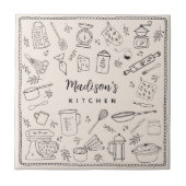 Personalized Hand Drawn Kitchen Cooking Utensils  Fliese (Vorderseite)