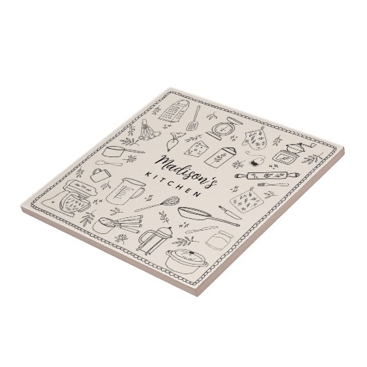 Personalized Hand Drawn Kitchen Cooking Utensils  Fliese (Seite)