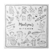 Personalized Hand Drawn Kitchen Cooking Utensils  Fliese (Vorderseite)