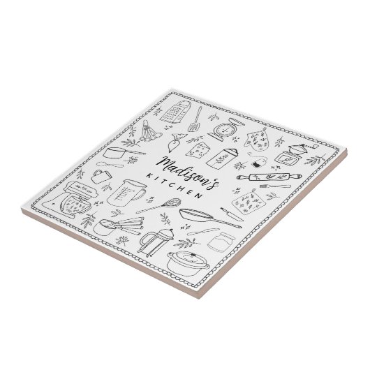 Personalized Hand Drawn Kitchen Cooking Utensils  Fliese (Seite)