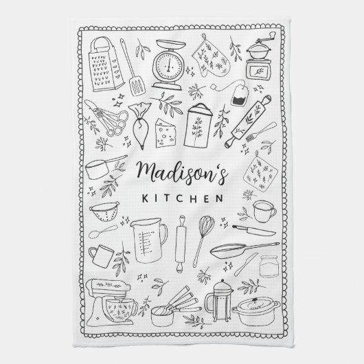 Personalized Hand Drawn Kitchen Cooking Utensils  Geschirrtuch (Vertikal)