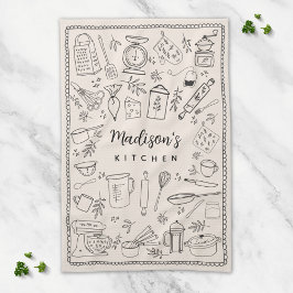 Personalized Hand Drawn Kitchen Cooking Utensils  Geschirrtuch