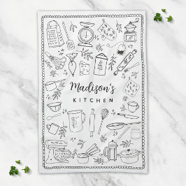 Personalized Hand Drawn Kitchen Cooking Utensils  Geschirrtuch