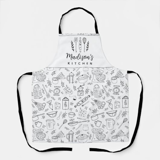 Personalized Hand Drawn Kitchen Cooking Utensils Schürze (Vorderseite)