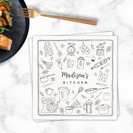 Personalized Hand Drawn Kitchen Cooking Utensils Serviette